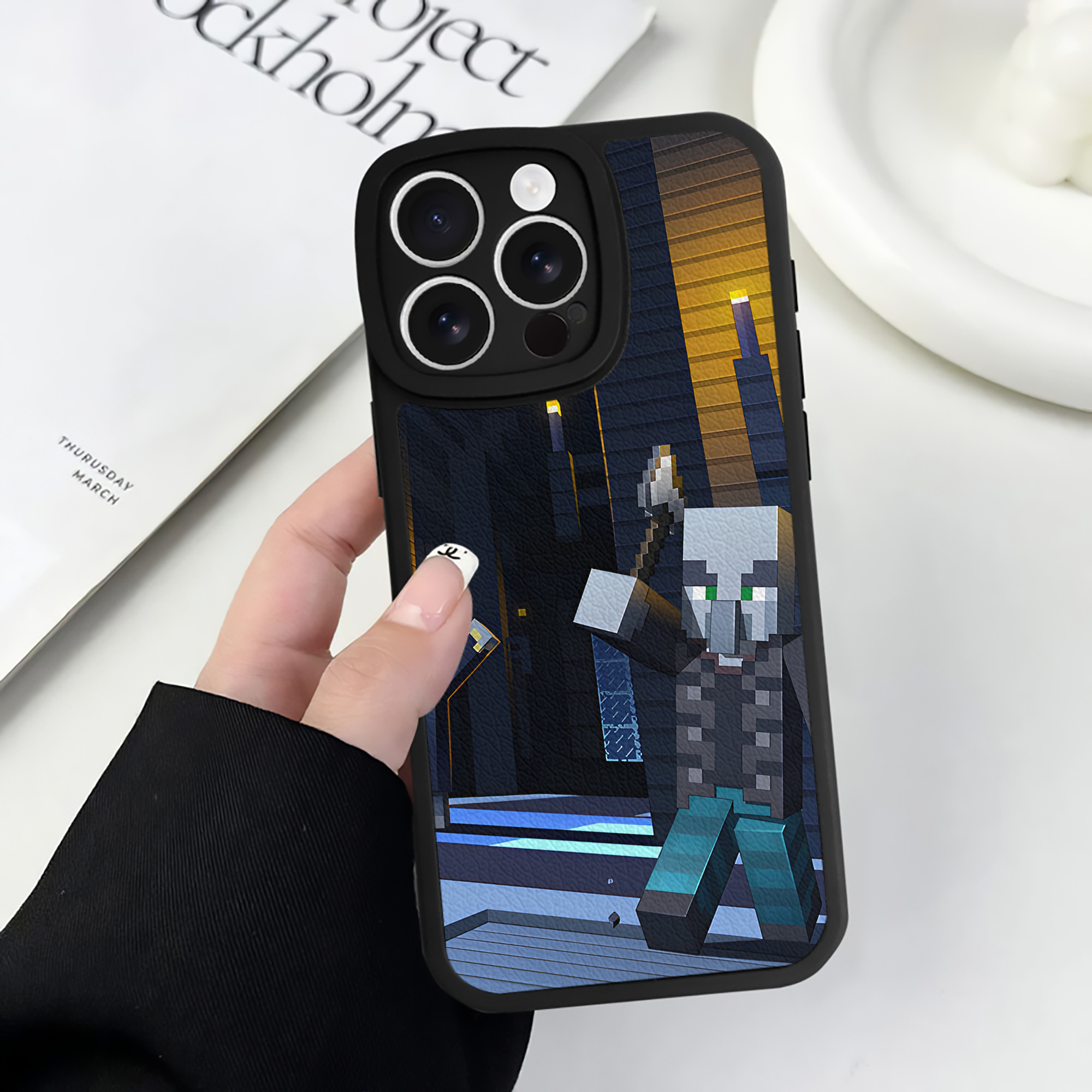 （画像用） マインクラフト ブロックの世界 Minecraft MC Block world 【iPhone 16シリーズ対応】シリコンスマホケース（レザー調） 材質：シリコン